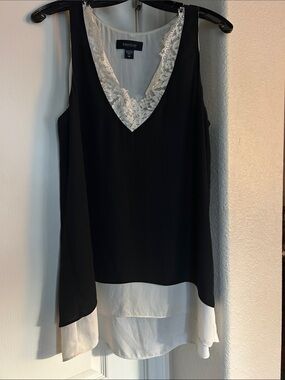 Karen Kane Black and White Lace-Trim V-Neck Layered Camisole